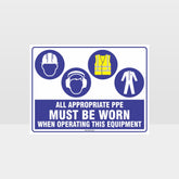 Custom Gate Signs,Appropriate Ppe Must Be Worn When Operating This Equipment H+Ear+Hi+C